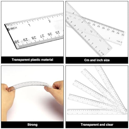 200 Pack 12 Inch Plastic Rulers Bulk, Clear Plastic Ruler, Transparent Ruler with Dual-Scale Measurement, Easy to Store, for Home, Office, Practical Use by KUKLIPJIM