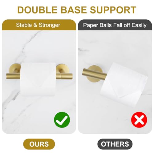 Brushed Gold Toilet Paper Holder Wall Mount, Double Base Large Toilet Paper Roll Holder Stainless Steel Bathroom Hardware Accessories, Commercial Toilet Paper Dispenser - color: Brushed Gold, size: Round