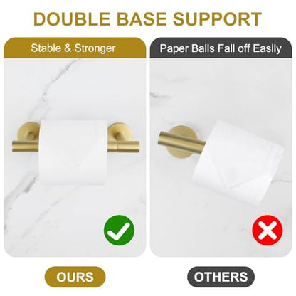 Brushed Gold Toilet Paper Holder Wall Mount, Double Base Large Toilet Paper Roll Holder Stainless Steel Bathroom Hardware Accessories, Commercial Toilet Paper Dispenser - color: Brushed Gold, size: Round