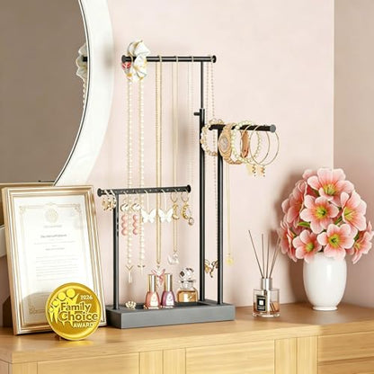 SRIWATANA Weathered Grey & Black Jewelry Organizer, 3-Tier Necklace Stand - color: weathered grey