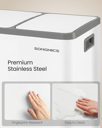 SONGMICS Trash Can, 2 x 8 Gallon (2 x 30 L) Double Compartment - color: White, size: 2 x 8 Gal.