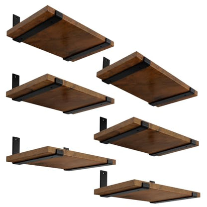 LEOPO 8 inch Shelf Brackets 12-Pack, 1/5" Thick Floating Shelf Bracket - color: black-12 pack, size: 7.25"