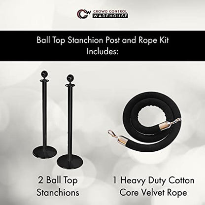 Crowd Control Warehouse Post and Rope Stanchion Kit, 2 Polished Ball Tops - color: Blue Rope, size: Polished Stainless Steel