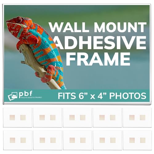 pbf 6x4 Wall Mount Picture Frames | Adhesive 6x4Clear Acrylic Frames | No Hole, No Drilling, Wall Mounted Photo Holders for Locker, Photo Board, Art Display, Sign Holder (10-Pack) Horizontal landscape - size: 6x4