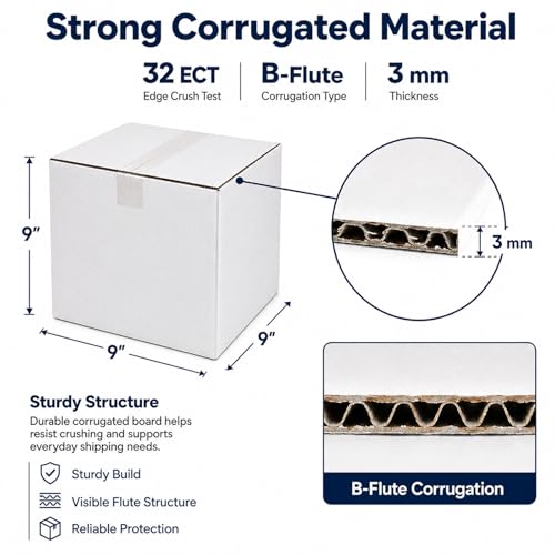 9x9x9 White Shipping Boxes, 25 Pack - size: 9x9x9 Inch