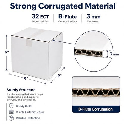9x9x9 White Shipping Boxes, 25 Pack - size: 9x9x9 Inch