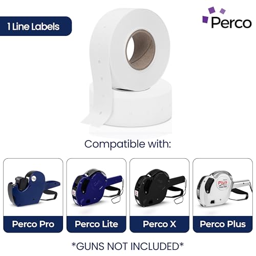 Perco 1 Line White Labels - 2,000 Blank Price and Date Gun Labels for Perco Lite, X, Plus and Pro 1 Line Price and Date Guns - 2 Rolls - Made in USA - size: 2 Rolls
