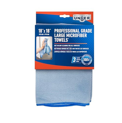 Unger Professional 18” x 18” Large Professional-Grade Microfiber Cloth Towels, 3 Pack, Multi-Purpose Wet and Dry Cleaning Cloths for Kitchen, Bath, Auto, Appliances, Car Supplies - size: 18" x 18" (3 Pack), style: Large Towels