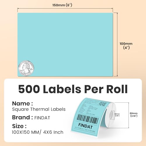 Direct Thermal Label Blue Vinyl 4 x 6 Inch Printer Sticker 250 PCS - color: Blue