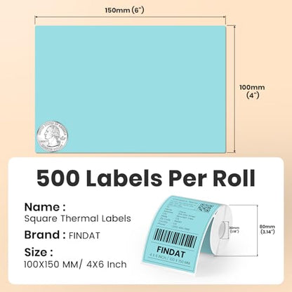 Direct Thermal Label Blue Vinyl 4 x 6 Inch Printer Sticker 250 PCS - color: Blue