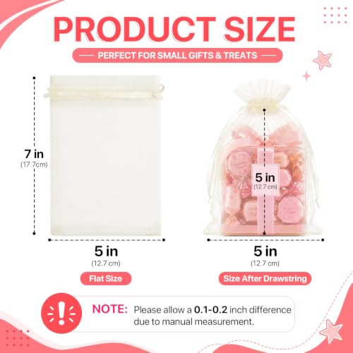 ANZNKU 100PCS Organza Bags 5x7 Ivory Small Gift Mesh Drawstring Goodie Bags - color: Ivory