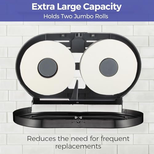 Stardrix Stainless Steel Twin Jumbo Toilet Paper Dispenser Wall Mount, 9" Commercial Double Roll Holder, Industrial Tissue Dispenser with Key Lock, Matte Black - color: Matte Black