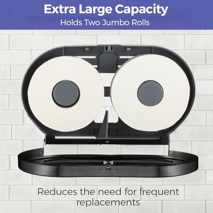 Stardrix Stainless Steel Twin Jumbo Toilet Paper Dispenser Wall Mount, 9" Commercial Double Roll Holder, Industrial Tissue Dispenser with Key Lock, Matte Black - color: Matte Black