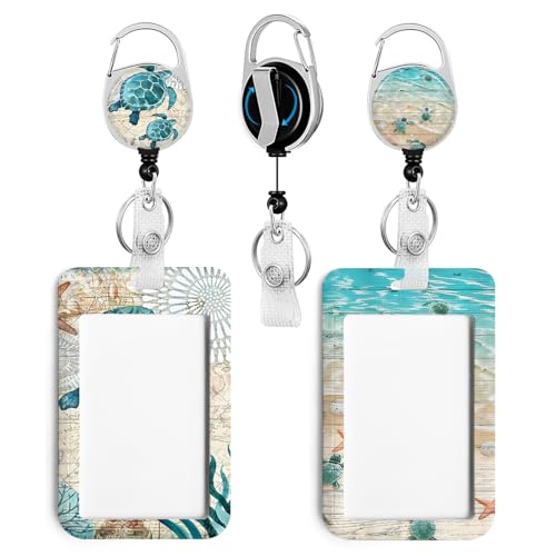 2 Pack Sea Turtle ID Badge Holder with Clip Badge Reels - color: 2 Pack-sea Turtle