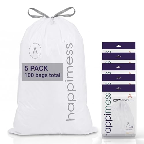 happimess 20-Count Unscented 8 Gal Drawstring Trash Bags, White, Pack of 5 - color: White, size: 100 Count (Pack of 1)