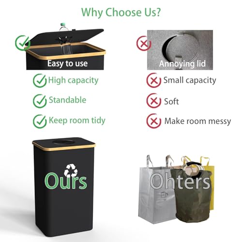 Recycling Bin Kitchen Indoor Home 40 Gallon 156L Recycle Bin with Lid 2 Removeable Reusable Inner Bag Bottle Can Glass Waste Plastice,Big Black - size: Black-40Gallon