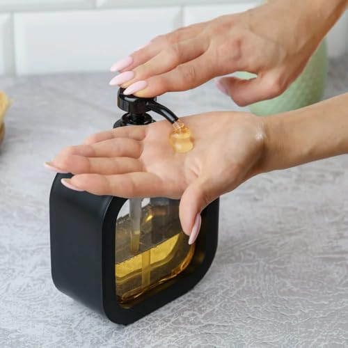 Hand Soap Dispenser for Bathroom, Modern Dish Soap Dispenser for Kitchen Sink, Liquid Soap Container with Pump, Clear Plastic Soap Pump Bottles (2 Packs,17oz, Black) - color: Black 500ml