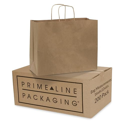 Prime Line Packaging Large Brown Bags, Kraft Gift Bags, 16x6x12, 200 Pack - size: 16x6x12 Inch