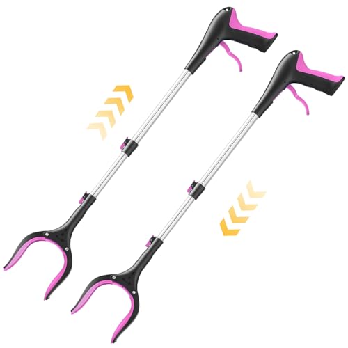 Telescopic Grabber Reacher Tool, 5-Level Adjustable Length (23'' to 41'') - Trash Claw Gripper, Pickup Stick for Litter Picking, Yard Work, and Seniors (Pink-2PC) - color: Pink-2pc