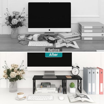 ELITEROO Wood Desktop Shelf, Freestanding Small Bookshelf Organizers - color: Black
