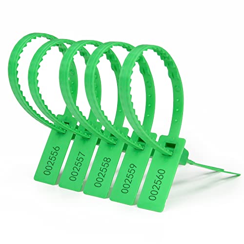 Heavy Duty Plastic Security Seal - Self Locking Tamper Evident Shipping Tags, Numbered Pull Tight Securing Straps for Truck Trailer, Length 337 mm 13.2" (Green 500 PCS) - color: Green, size: 500 PCS