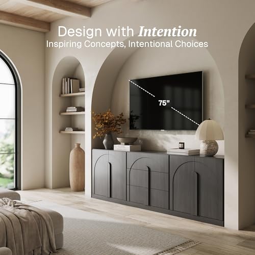 BELLEZE Bijou 3-Piece Modular Sideboard Buffet Cabinet - Ebony - color: Bijou Ebony Bbc