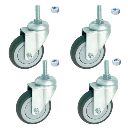 4 inch Swivel Caster Wheels Heavy Duty, 1/2" x13-1-1/2 Threaded Stem Casters Set of 4, TPR Rubber Wheels for Hospital, Lab, Furnitures,Restaurant - color: Grey TPR, size: 1/2"-13x1-1/2", style: 4 no brake
