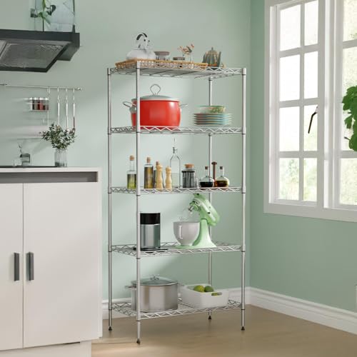FDW | 5-Tier Wire Shelf | 21" x 11" x 48" | Chrome - color: Chrome, size: 5-Shelf No Wheels