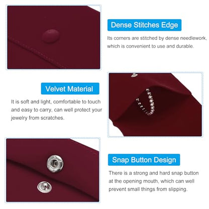 PATIKIL 4x4 Inch Jewelry Pouch Soft Velvet Snap Button Dark Red 2 Pack - color: Dark Red, size: 4x4 Inch