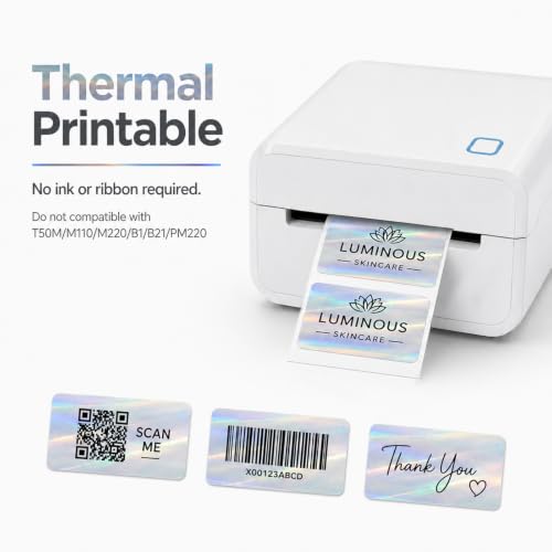 Holographic Silver Thermal Label 1 × 2 Inch Vinyl Sticker 200 PCS - color: Holographic Silver, size: 1 × 2 Inch