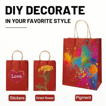 LIHOMR Gift Bags 5.9"x3.15"x8.25", 100pcs Kraft Paper Bag with Handles - color: Red, size: 8.25 x5.9x3.15 Inch (Pack of 100)