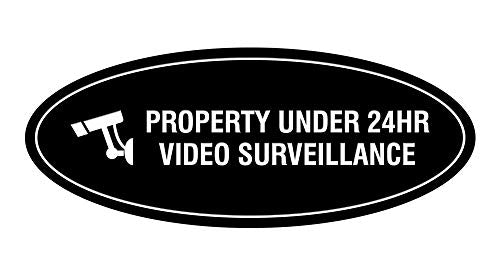 Oval PROPERTY UNDER 24HR VIDEO SURVEILLANCE Sign - Black - Small (1 Pack) - color: Black, size: 2" x 5" - Small (1 Pack)
