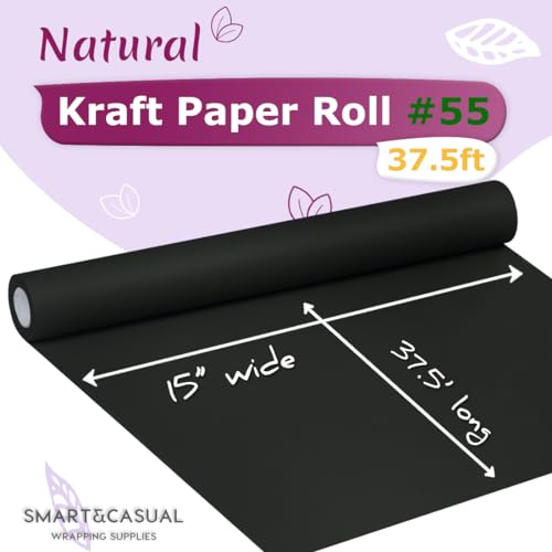 SMART&CASUAL 15" x 450" (37.5') Kraft Paper Roll for Art Craft Supplies Gift Wrapping Moving Packing Painting Drawing Paint Easel Poster Chart Paper (Black, 15" W x 450" L (37.5')) - color: Black, size: 15"W x 450"L ( 37.5' )