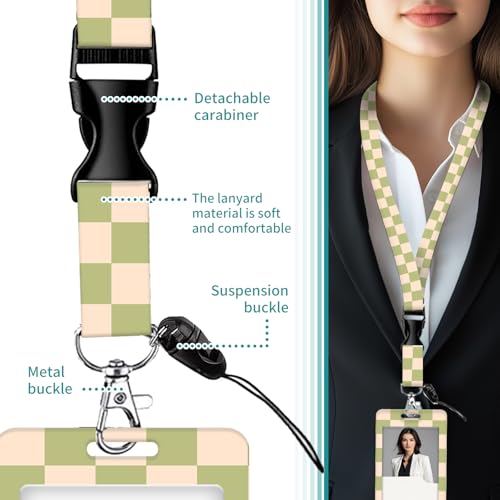 Retractable ID Badge Holder with Breakaway Lanyard - Adjustable Clip for Nurse, Teacher & Office Staff Gift (Green White Checkerboard) - color: Green White Checkerboard