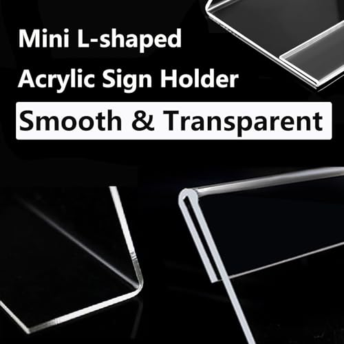 Small Acrylic Sign Holder, 2.36" X 1.57" (6*4CM) Small Name Card Price Tag Label Holder, Business Card Holder Slant Back Sign Holders, L-Shape Plastic Clear Card Display Stand, Plastic Name Card Price Card (100PCS 2.36" X 1.57" (6*4CM))) - size: 100PCS 2.
