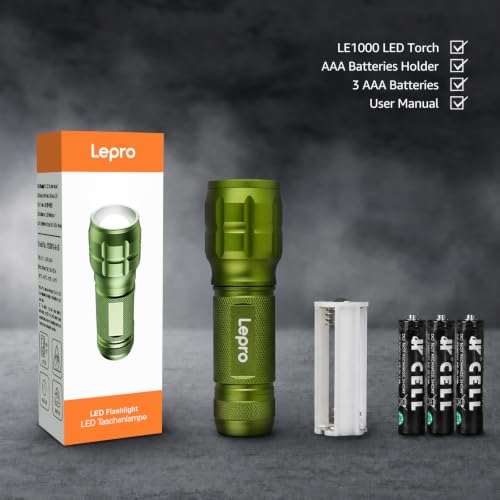 Lepro LED White Light Flashlight, High Lumens Waterproof Adjustable Focus - color: Green