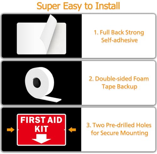 First Aid Sign, (2 Pack) Self Adhesive First Aid Kit Sign for Wall, Aluminum Metal Signs With 2 Pre-drilled Holes (9 x 6 inches, Red/White) - color: Red /White