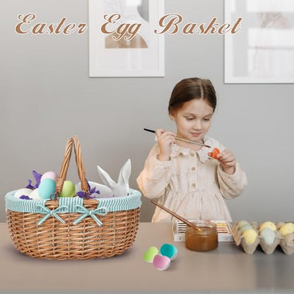 Good GAIN Wicker Picnic Basket w/Fold Handles,Willow Empty Baskets,Green - color: Green