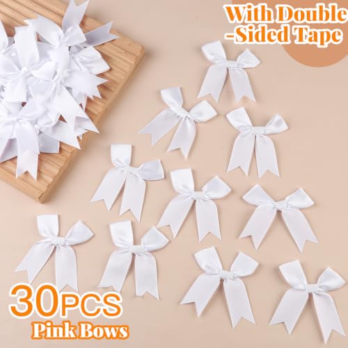 YGDZ White Bows 3.3 Inch Self Adhesive Ribbon Satin Bow for Crafts, Gift Wrapping - color: White