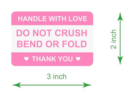 2"x3" 200 PCS Pink Do Not Crush Bend or Fold Stickers for Shipping
