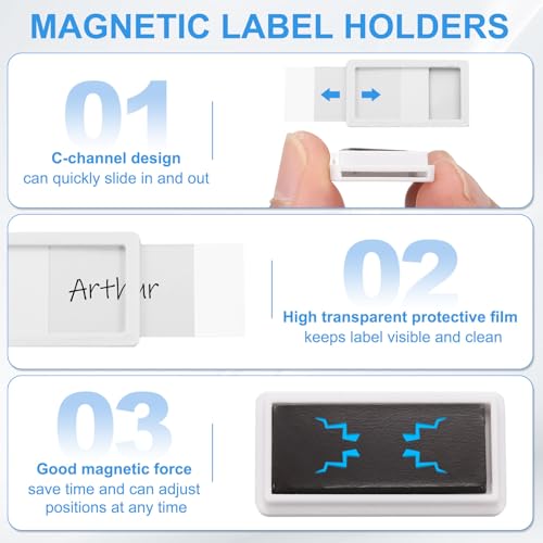 uxcell 20 Pcs Magnetic Label Holders, 1.6 x 0.8 Inch Data Card Holder with Paper Cards and Protective Films for Shelf White Board Toolbox Metal Wall Cabinet Drawer, White - color: White, size: 1.6 x 0.8 Inch