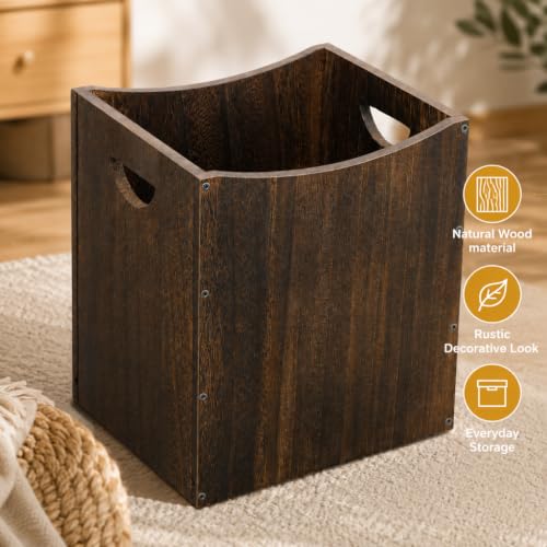 Vrisa Wood Trash Can 5.3 Gallon Office Wastebasket Farmhouse Rectangular Garbage Can with Built-in Handles Small Trash Can for Bedroom Office Kitchen Bathroom Under Desk Large Storage