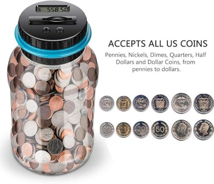 Digital Counting Money Jar, Digital Coin Counter with LCD Display Large Capacity Money Saving Box for Kids Adults as Gift on Christmas,Birthday (Blue) - color: Blue