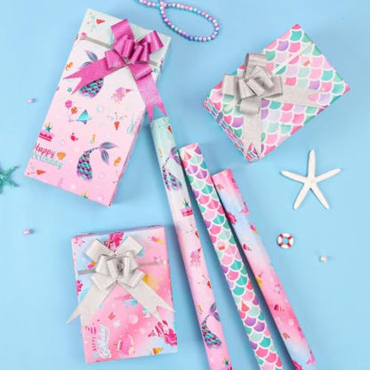 WERNNSAI Mermaid Wrapping Paper, 3 Rolls x 10' Wrapping Paper Birthday Girl - color: Blue Mermaid