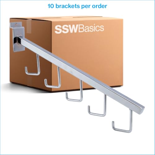 SSWBasics Chrome 5-J-Hook Waterfall for Slatwall - Pack of 10