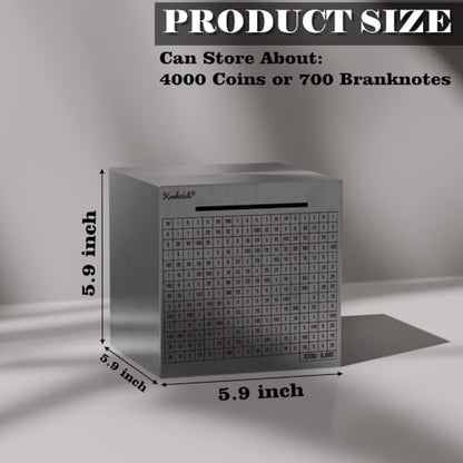 Cash Vault Money Saving Box Stainless Steel Piggy Banks for Adults with Counting 5000 Dollars Target Kids Safe Metal Large Money Break to Open Coin Pan - color: 5-9in-5000 Doalls