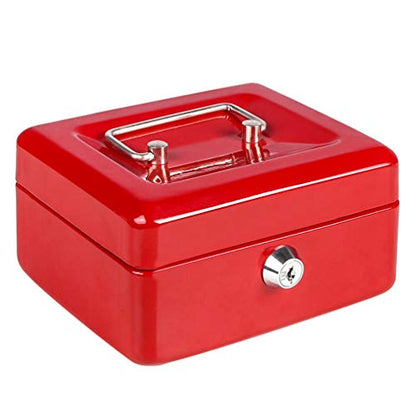 Cash Box with Money Tray, Parrency Small Money Box with Key Lock, 6" x 4 4/5" x 3", Red - color: Red, size: Small（5.9")