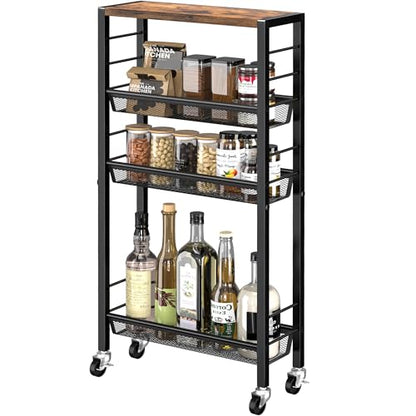 Narrow Storage Cart with Wheels,4-Tier Narrow Kitchen Carts Slim Rolling Cart,Skinny Storage Cart for Small Spaces,Rolling Utility Cart for Livingroom,Diningroom,Office,Laundry Room,Bathroom - size: 6.0"D x 15.4"W x 31.5"H