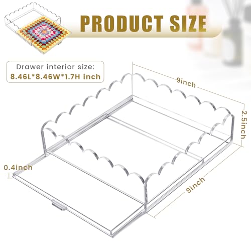 Scalloped Acrylic Tray, 9" x 9" Clear Acrylic Tray with Insert Drawer - size: 9" x 9" x 2.5"