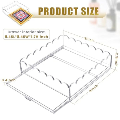 Scalloped Acrylic Tray, 9" x 9" Clear Acrylic Tray with Insert Drawer - size: 9" x 9" x 2.5"
